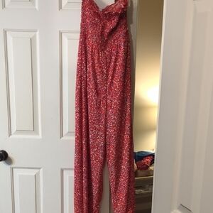 Red Floral Women's Strapless Jumpsuit